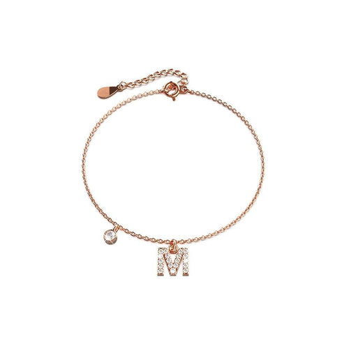Solid 925 Sterling Silver Initial Crystal Personalised Alphabet Letter Bracelet Rose Gold Filled
